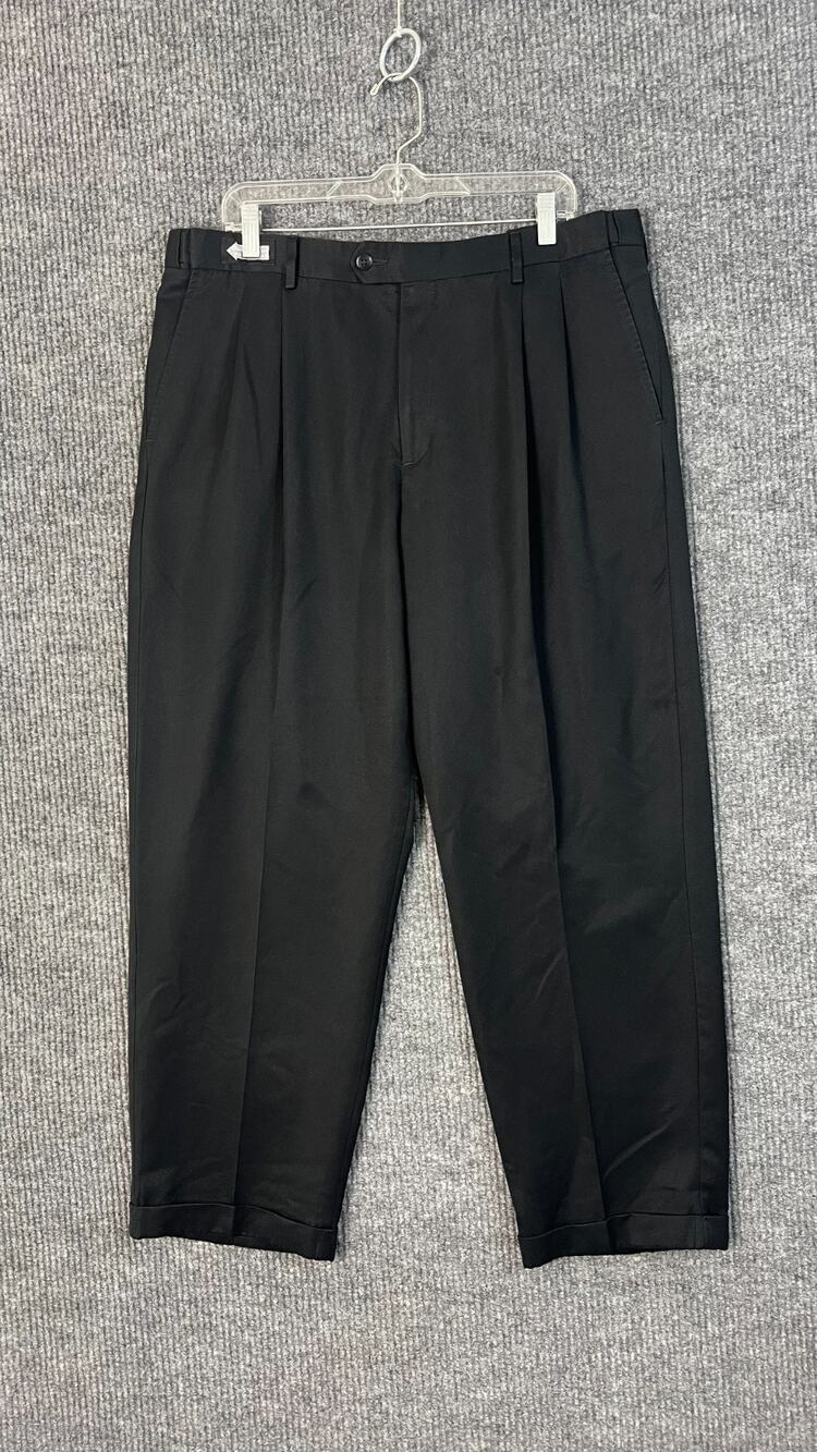 Savane Dress Pants Mens 38 Black Pleated Mid Rise Business Office Preppy Pockets